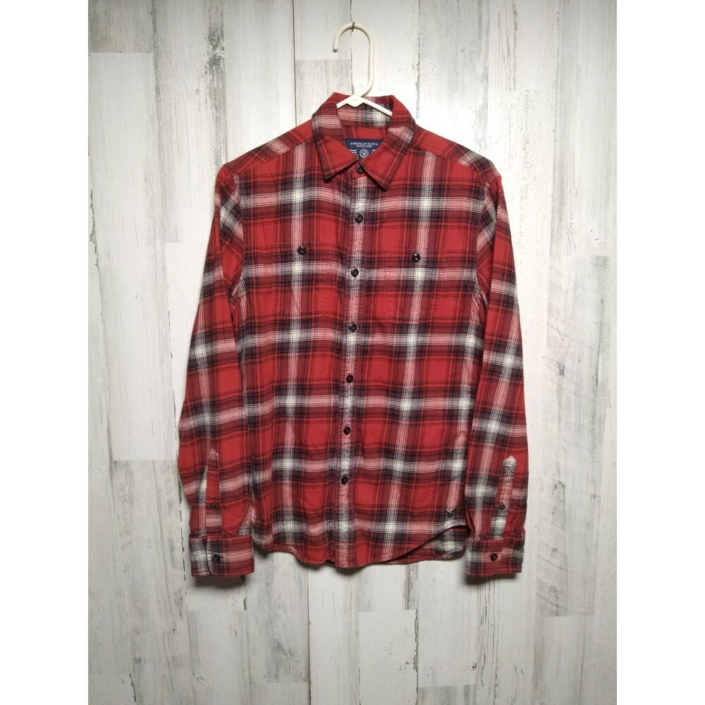 American Eagle Outfitters Prep Fit Plaid Flannel Shirt Red Black White Size XS